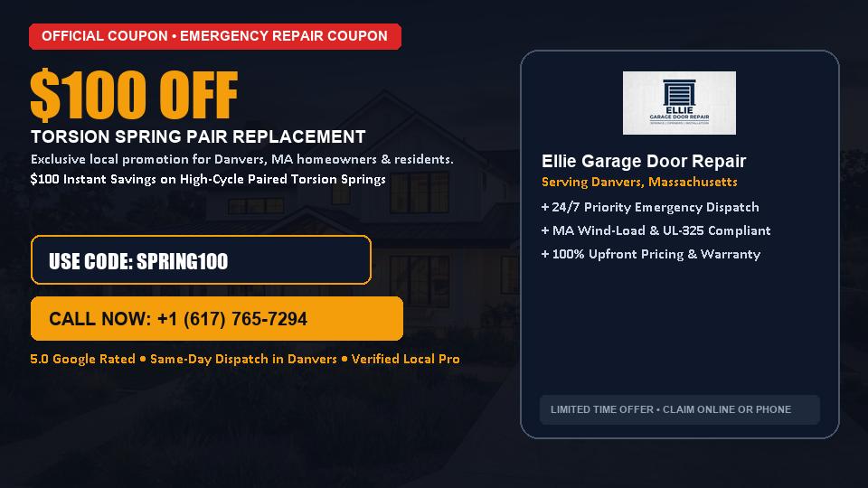 $100 OFF Dual High-Cycle Torsion Spring Replacement in Danvers, MA - Ellie Garage Door Repair